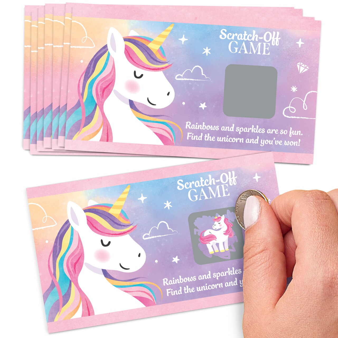 Big Dot of Happiness Unicorn Party Game Scratch Off Cards, Fun Party Activity for Kids, Rainbow Unicorn Birthday Game for Girls - 22 Count
